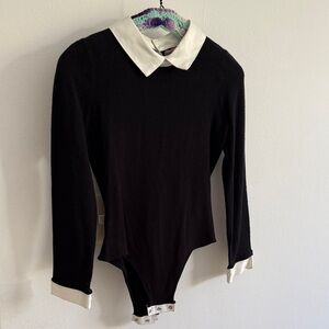 Agent Provocateur Black Long Sleeve Bodysuit with White Collar & cuffs